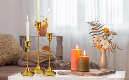Candle Stick Holder Set of 3 - Gold Vintage Metal Taper Holders，Decorative Centerpiece for Table, Mantel, Wedding