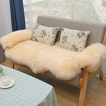 HUAHOO Premium Genuine Sheepskin Rug Beige Real Australia Sheepskin Natural Luxury Fluffy Lambskin Fur Area Rug Seat Covers for Kids Bedroom Sofa Chair Cover Pets Dogs Mat Double Pelt/2' x 3' Beige