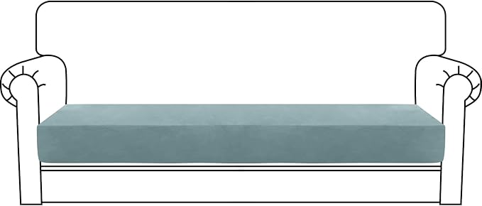 MAXIJIN Velvet Stretch Couch Cushion Covers Soft Sofa Cushion Cover Replacement Sofa Seat Slipcovers Furniture Protector with Elastic Bottom (1 Piece Sofa Seat Slipcovers, Dusty Blue)