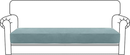 MAXIJIN Velvet Stretch Couch Cushion Covers Soft Sofa Cushion Cover Replacement Sofa Seat Slipcovers Furniture Protector with Elastic Bottom (1 Piece Sofa Seat Slipcovers, Dusty Blue)