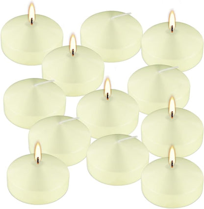 12 Pcs 3 - inch Floating Candles, Smokeless and Odourless, Burns for 8-10 Hours, Ivory, Suitable for Festivals, Weddings, Holidays, Home Decoration.