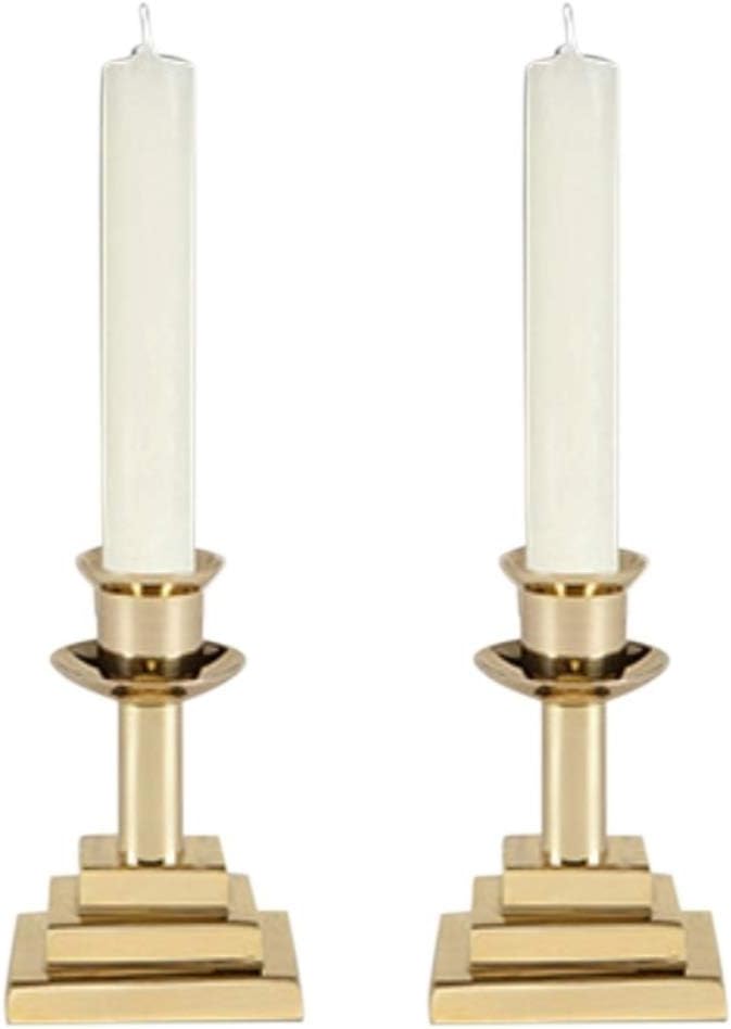 CB Church Supply Candle Holders Square Base Candlesticks by Will & Baumer, Set of 2, Polished Brass