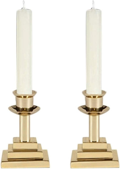 CB Church Supply Candle Holders Square Base Candlesticks by Will & Baumer, Set of 2, Polished Brass
