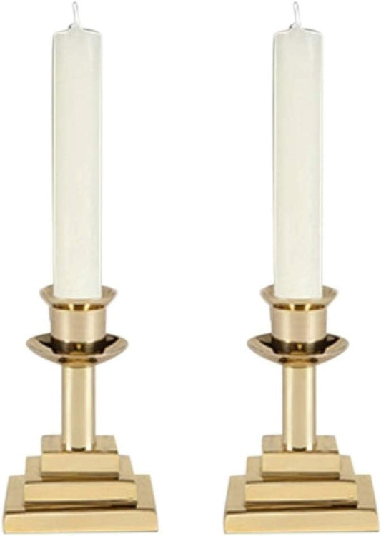 CB Church Supply Candle Holders Square Base Candlesticks by Will & Baumer, Set of 2, Polished Brass