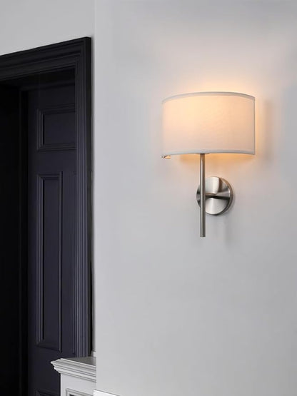 Yosoan Fabric Wall Sconce Indoor Bedside Wall Lamp Fixture, Vintage Industrial Hardwired Boho Semi Circular with White Half Moon Shade for Reading Bedroom Living Room Dinning Room(Brushed)
