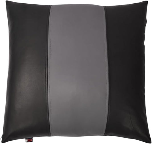 D DOLLY LAMB Lambskin Leather Pillow Cover - Sofa Cushion Case - Decorative Throw Covers for Living Room & Bedroom, 20x20 Inches - Black & Grey Plain