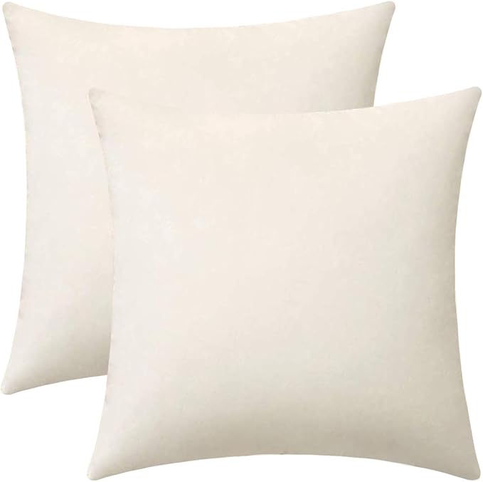Jeneoo Comfy Soft Thick Velvet Throw Pillow Cases for Sofa Couch, Decorative Solid Square Cushion Covers for Bedroom Car (Off White, 18 x 18 Inches, 2 Pieces