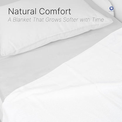 100% Cotton Herringbone Weave Blankets, 90"X90" Queen, Throw Blanket for Bed, All Season Cotton Blanket, Cozy Blanket,Throws & Bed Blanket, Throw Blanket for Couch, Modern Home Decor - White