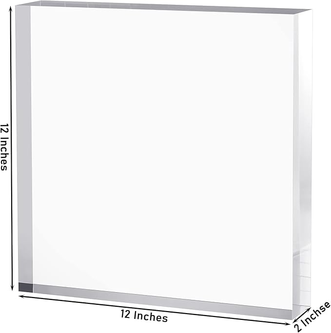 CiaoHER 2in Thickness Solid Acrylic Cube Display Block Clear Polished Pedestal Stand Riser Solid Base 2" x 12" x 12", 1 Pack