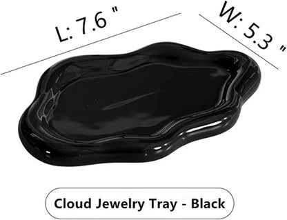 Ceramic Jewelry Tray Dish for Ring Key Trinket, Cute Cloud Shape Decorative Jewelry Plate Holder for Women Gift (Black)