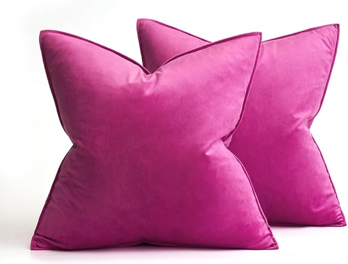 MIULEE Pack of 2 Decorative Velvet Throw Pillow Cover Soft Hot Pink Pillow Cover Soild Square Cushion Case for Spring Sofa Bedroom Car 18x 18 Inch 45x 45cm