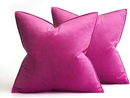 MIULEE Pack of 2 Decorative Velvet Throw Pillow Cover Soft Pillowcase Solid Square Eruo Sham Cushion Case for Sofa Bedroom Car 26x26 Inch Hot Pink