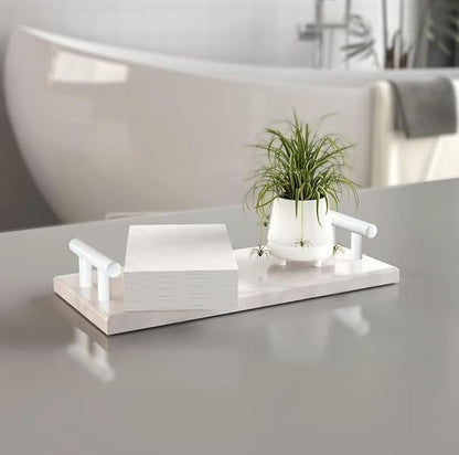 Guest Towel Holder Tray for Bathroom,Marble Slab with Handles -Napkin Holder for Kitchen - Bathroom Tray (White,Small)