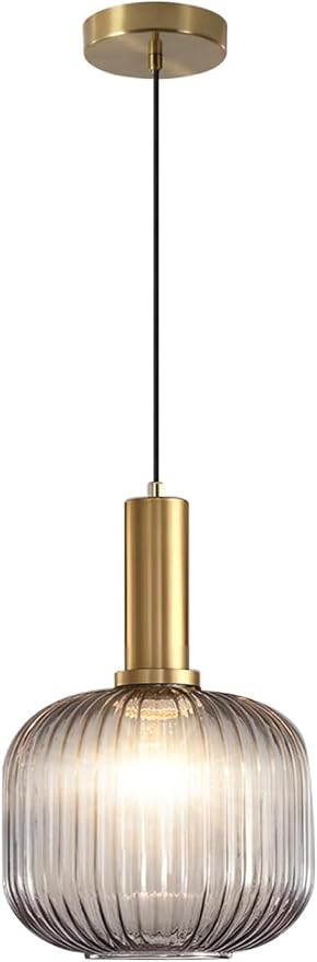 KCO Lighting Mid Century Smoke Glass Pendant Light Antique Brass Kitchen Island Pendant Lighting Modern Striped Glass Globe Hanging Light Large Industrial Pendant Light Fixture