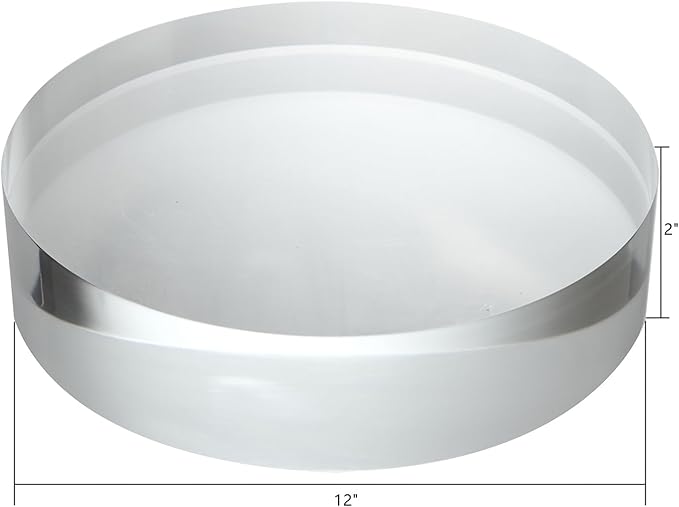 CiaoHER 2in Thickness 12in Diameter Acrylic Disc Display Block Clear Polished Round Pedestal Stand Riser 12" x 2", 1 Pack