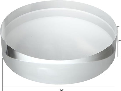 CiaoHER 2in Thickness 12in Diameter Acrylic Disc Display Block Clear Polished Round Pedestal Stand Riser 12" x 2", 1 Pack