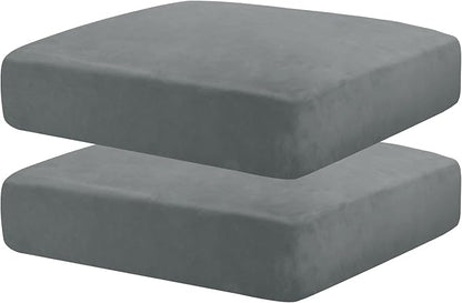 MAXIJIN Velvet Stretch Seat Cushion Covers Couch Cushion Cover for Individual Cushions Sofa Seat Cushion Slipcovers with Elastic Bottom (2 Piece Sofa Cushion Covers, Light Grey)