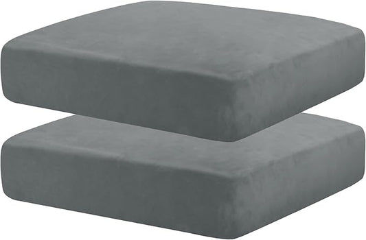 MAXIJIN Velvet Stretch Cushion Covers Couch Cushion Slipcovers Loveseat Sofa Cushion Covers for Individual Cushions with Elastic Bottom (2 Piece Loveseat Cushion Covers, Light Grey)