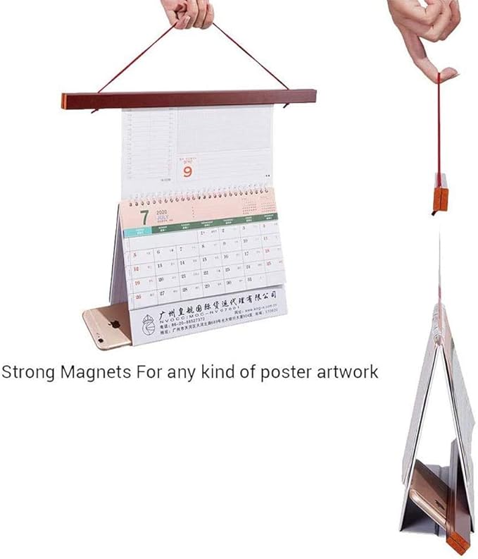 Magnetic Poster Hanger, 17x24 17x11 17x22 Poster Frame Wood Wooden Magnet Print Posters Dowel Scroll Hanger Hangers Hanging Kit for Walls Map Canvas Artwork (Mahogany, 17")
