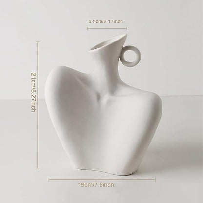 Body Vase 8.27" Collarbone Shaped Flower Vase for Home Decor, Clavicle Bone Ceramic Sculpture Art Decor, Modern Minimalist Flower Holder for Living Room