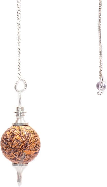 L PEDRA & CRYSTAL Crystal Ball Pendulum – Polished Gemstone Sphere with Chain for Dowsing, Divination, or Decor | Ball-Shaped Crystal Pendant for Energy Work & Display (Calligraphy Agate Pendulum)