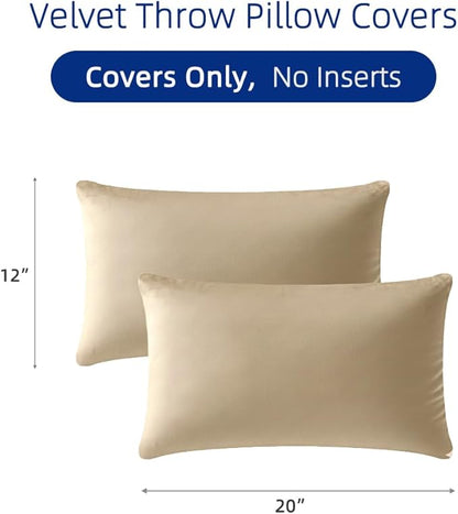 QUORGVES Beige Velvet Pillow Covers 12x20 Inch Set of 2, Soft Solid Decorative Lumbar Throw Pillow Covers, Decor Cushion Covers for Bed Sofa Couch Bedroom Living Room