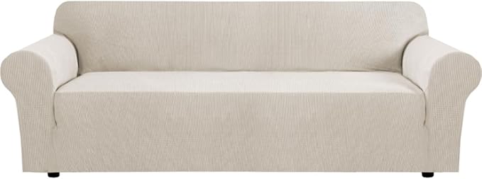 H.VERSAILTEX Stretch Couch Covers for Sofa 1 Piece Slipcovers for Couches 3 Seater Couch Cover Feature Thick Checked Jacquard Fabric with Elastic Bottom(Large Sofa 90"-100" Wide, Island Fossi)
