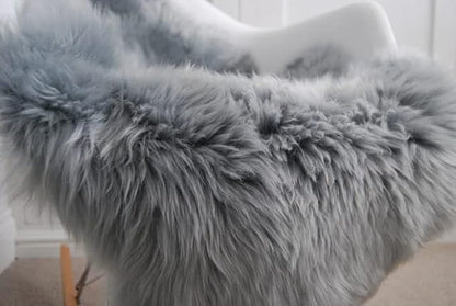 HUAHOO Premium Genuine Sheepskin Rug Grey Real Australia Sheepskin Natural Luxury Fluffy Lambskin Fur Area Rug for Kids Bedroom Sofa Chair Cover Pets Dogs Mat Double Pelt/2' x 6' Silver Grey