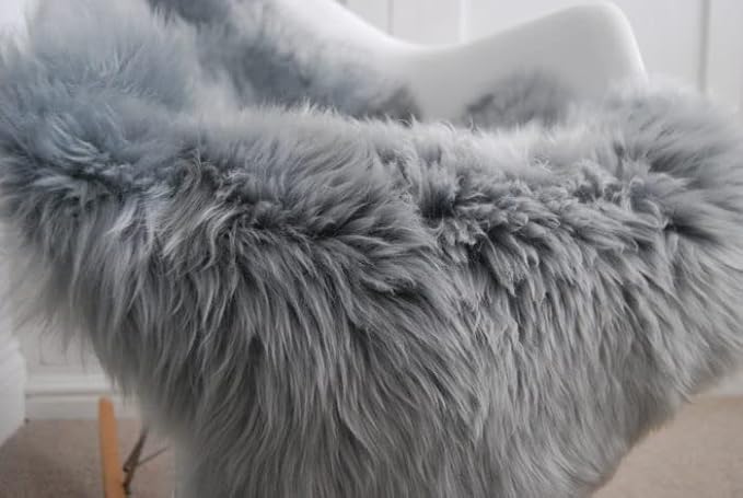 HUAHOO Premium Genuine Sheepskin Rug Grey Real Australia Sheepskin Natural Luxury Fluffy Lambskin Fur Area Rug Seat Covers for Kids Bedroom Sofa Chair Cover Quarto Pelt/4' x 6' Silver Grey
