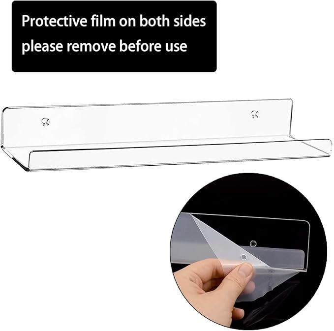 Cerpourt Acrylic Floating Wall Ledge Shelf, Clear Bathroom Storage Shelves Display,Acrylic 15" Invisible Bookshelf (2pack)