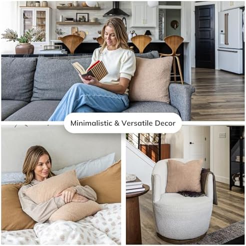 SAMIAH LUXE Brown Teddy Boucle Pillow Covers 18x18 2pcs for Home Living Room Decor, Sherpa Textured Decorative Throw Pillow Covers for Boho Decor, Square Throw Cushion Euro Shams for Modern Farmhouse