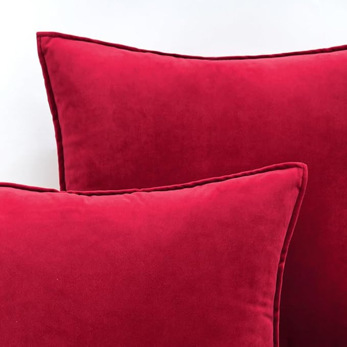 MIULEE Pack of 2 Christmas Decorative Velvet Throw Pillow Covers Soft Pillowcase Cozy Soft Square Cushion Covers Cases for Winter Sofa Couch Bedroom Home Decor 20x20 Inch Red