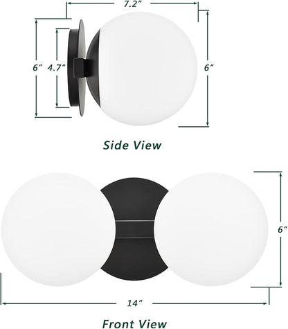 Black Bathroom Vanity Light Fixtures, Modern 2 Lights Globe Wall Sconce Lighting, Porch Wall Mount Light Fixture for Bathroom, Mirror Cabinets Hallway Stairs (Matte Black, 2-Light)