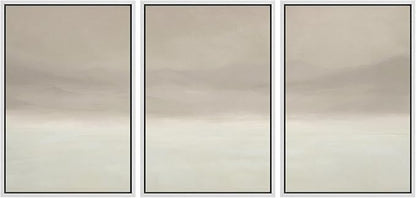 MUDECOR Framed Wall Art Print Set Misty Horizon Minimalist Foggy Mountain Landscape in Soft Neutral Tones Illustrations Realism Decorative for Living Room, Bedroom, Office - 24"x36"x3 White