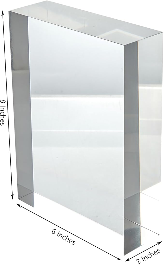 CiaoHER 2in Thickness Solid Acrylic Cube Display Block Clear Polished Pedestal Stand Riser Solid Base 2" x 6" x 8", 1 Pack