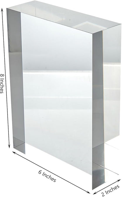 CiaoHER 2in Thickness Solid Acrylic Cube Display Block Clear Polished Pedestal Stand Riser Solid Base 2" x 6" x 8", 1 Pack