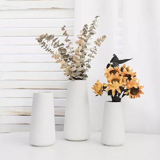 12 Inch Tall Premium Quality Ceramic Vase | Flower Vase for Home Decor | Farmhouse Decor, Desk Decor, Modern Decor, Aesthetic Room Decor, White Vase for Bohemian Decor, Pampas Vase, White