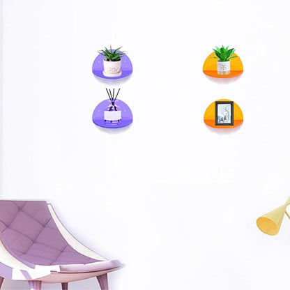 ROYALITA Small Acrylic Shelves Room Decor Floating Shelves (2-Pack, 8-inch Diameter) - Wall Mounted Display Stand for Plants, Toys, Makeup, and More - Ideal for Home and Office, Purple
