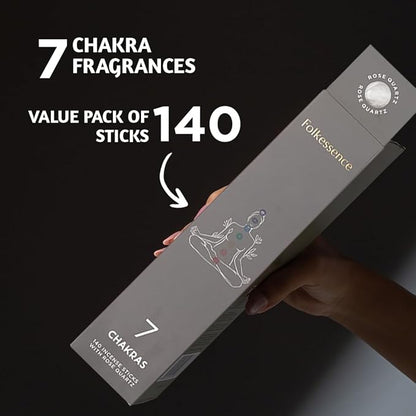Folkulture Incense Sticks (140 Sticks) | Set of 7 Chakras Premium Incense for Healing, Yoga, Aromatherapy| No Charcoal, Organic, Non Toxic, 60 Mins, Long Burning Frankincense, Lavender Insence-Sticks