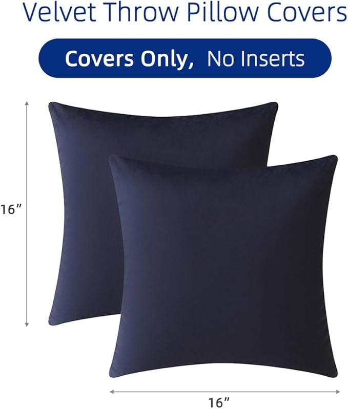 QUORGVES Navy Blue Velvet Pillow Covers 16x16 Inch Set of 2, Soft Solid Decorative Square Throw Pillow Covers, Decor Cushion Covers for Bed Sofa Couch Bedroom Living Room - Coastal Sky Baby Blue