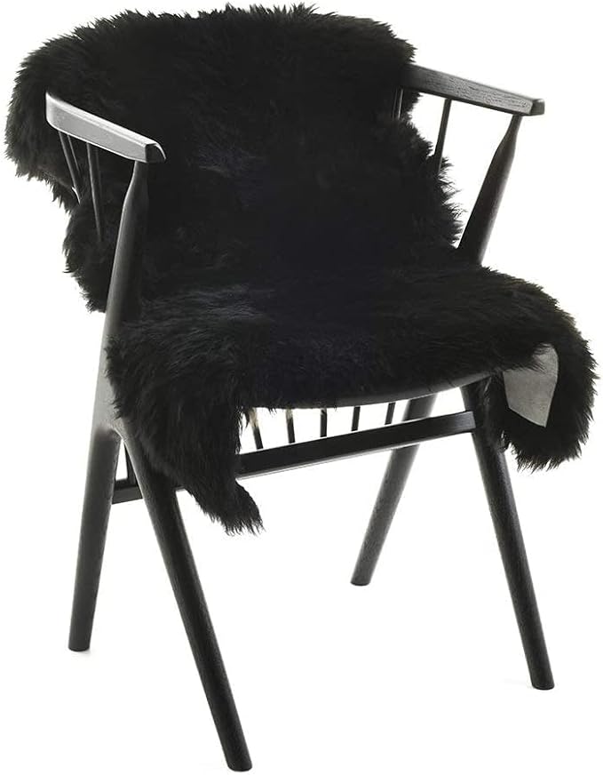 HUAHOO Premium Genuine Sheepskin Rug Black Real Australia Sheepskin Natural Luxury Fluffy Lambskin Fur Area Rug Seat Covers for Kids Bedroom Sofa Chair Cover Pets Dogs Mat Single Pelt/2'x 3' Black