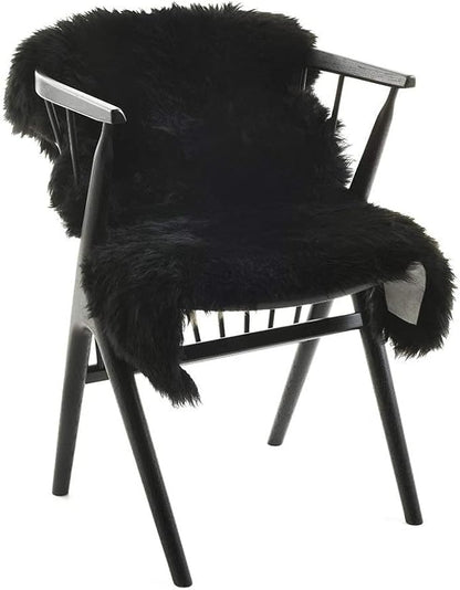 HUAHOO Premium Genuine Sheepskin Rug Black Real Australia Sheepskin Natural Luxury Fluffy Lambskin Fur Area Rug Seat Covers for Kids Bedroom Sofa Chair Cover Pets Dogs Mat Single Pelt/2'x 3' Black