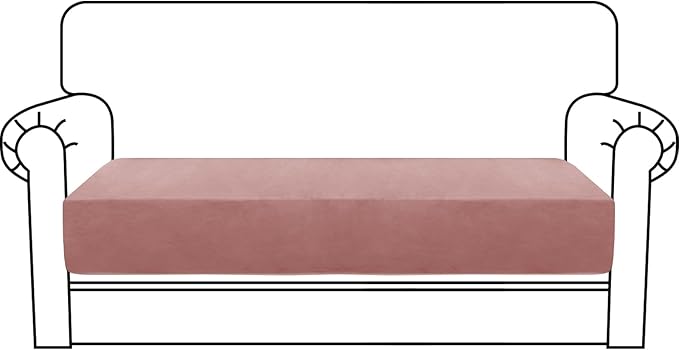 MAXIJIN Velvet Stretch Couch Cushion Covers Soft Loveseat Cushion Cover Replacement Sofa Seat Cushion Slipcovers RV Protector with Elastic Bottom (1 Piece Loveseat Cushion Cover, Dusty Pink)