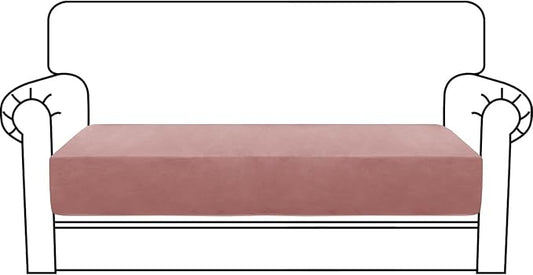 MAXIJIN Velvet Stretch Couch Cushion Covers Soft Loveseat Cushion Cover Replacement Sofa Seat Cushion Slipcovers RV Protector with Elastic Bottom (1 Piece Loveseat Cushion Cover, Dusty Pink)