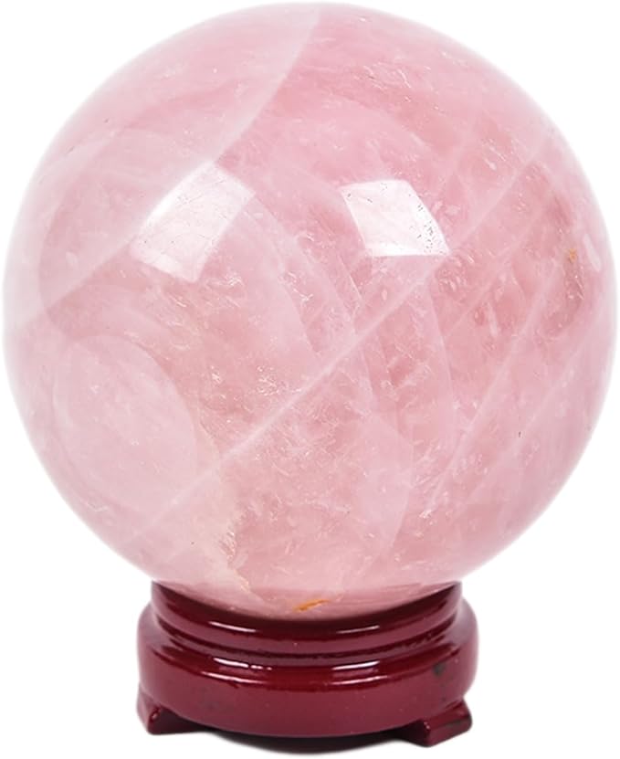 JIC Gem Large Healing Crystal Ball Pink Rose Quartz Crystal Sphere Ball with Stand Decorative Ball Home Decoration (110-120mm)