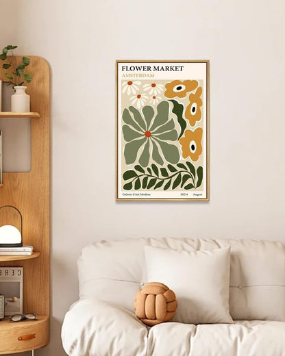 Zzuyi Framed Flower Market Wall Art,Vintage Flower Pictures,Abstract Colorful Flower Painting for Bedroom Living Room Dorm Gallery 16x24 Inch