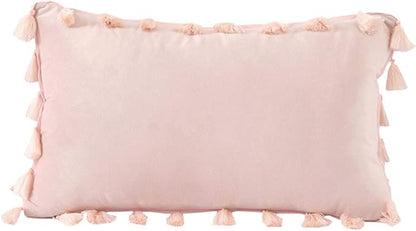 vctops Velvet Soft Solid Decorative Throw Pillow Cover with Tassels Boho Accent Cushion Case for Couch Bedroom Car Pink 12''x20''