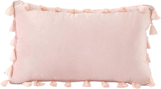vctops Velvet Soft Solid Decorative Throw Pillow Cover with Tassels Boho Accent Cushion Case for Couch Bedroom Car Pink 12''x20''