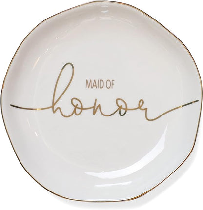 Wedding Ring Dish For Maid of Honor-Jewelry Dish Tray-Gifts for Bridesmaid,Ceramic White