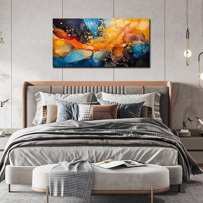 Abstract Canvas Wall Art Blue Orange Black Canvas Prints Modern Living Room Bedroom Home Office Wall Decor Framed Artwork Size 24x48